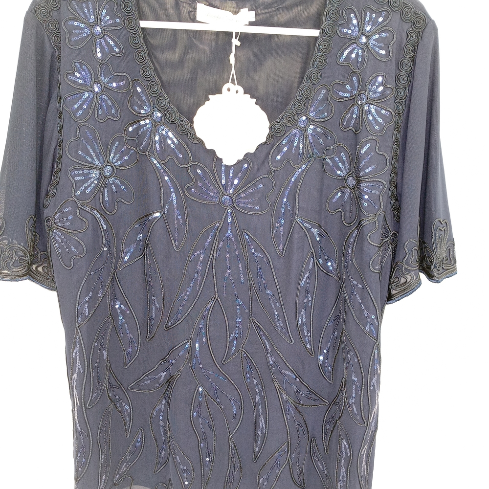 Simply Couture Black and Blue Embellished Blouse